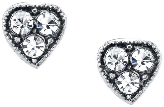 Silver Tone Crystal Heart Stud Earrings