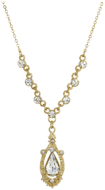 Women's Gold Tone Crystal Suspended Teardrop Necklace