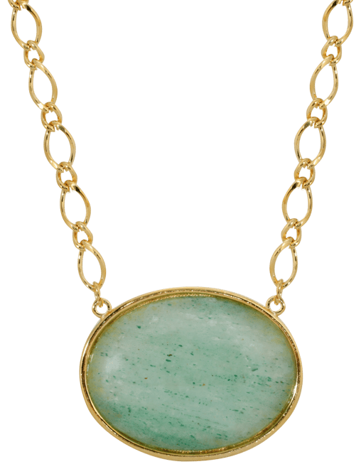 Gold-Tone Aventurine Semi Precious Oval Stone Necklace