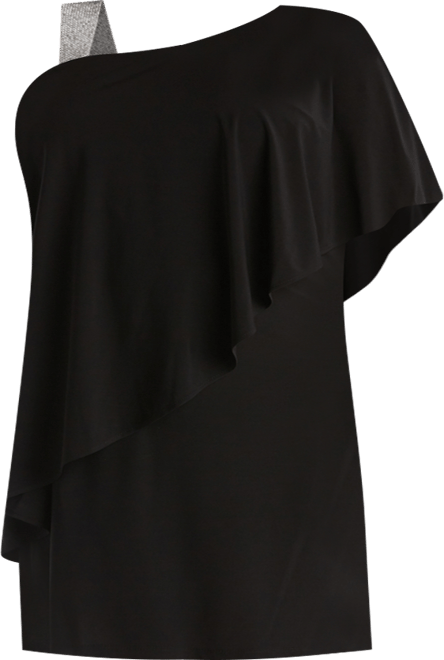 Plus Size Rhinestone-Trim One-Shoulder Dress