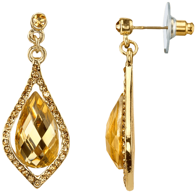 Gold 1.5 Embellished Crystal Heart Drop Earrings