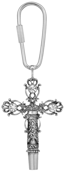 Women's Pewter Crystal Cross Whistle Key Fob