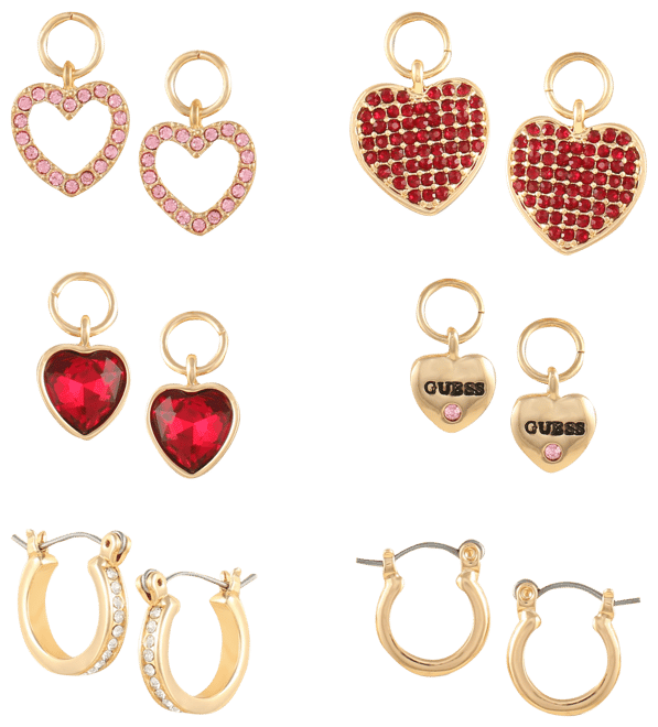 Gold-Tone 6-Pc. Set Crystal Interchangeable Heart Charm & Huggie Hoop Earrings