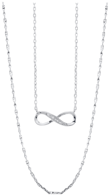 Silver Plated Clear Cubic Zirconia Infinity Duo Necklace with Studded Second Chain