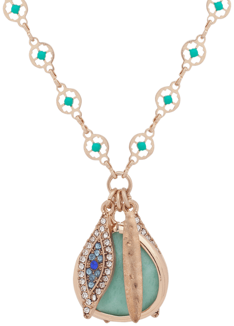 Gold-Tone Stone & Evil Eye Charm Pendant Necklace, 32" + 3" extender