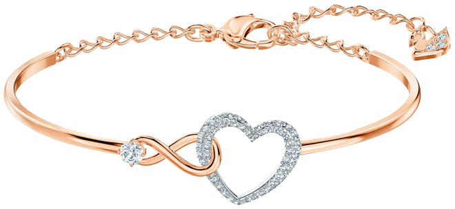 Swarovski Two-Tone Crystal Heart Infinity Symbol Bangle Bracelet