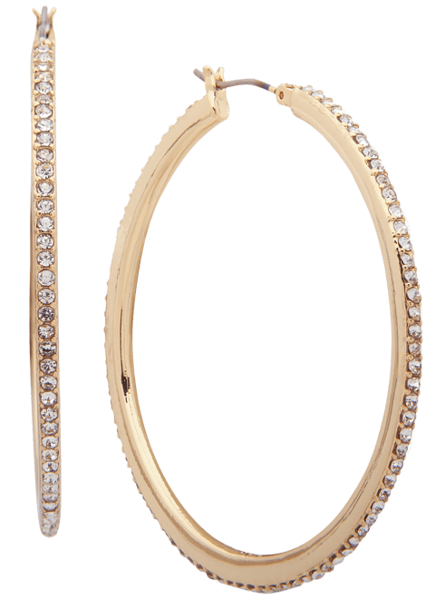 DKNY Gold-Tone Crystal Pavé Medium Medium Hoop Earrings - Macy's