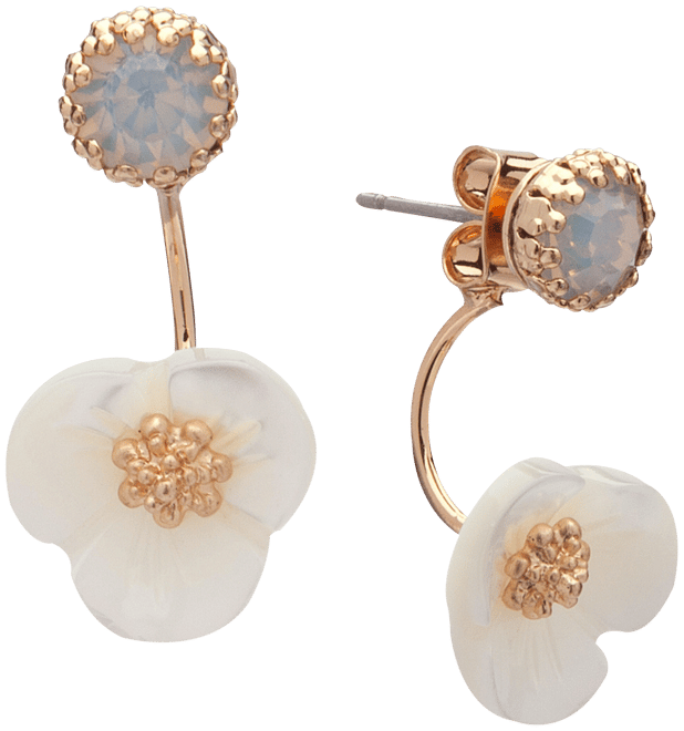 Gold-Tone White Flower Front and Back Earrings