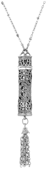 Pewter Filigree Vial with Tassel Necklace