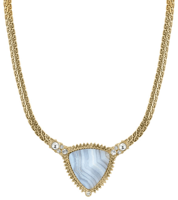 Gold-Tone Semi Precious Triangle Stone Necklace