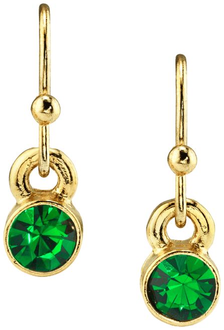 14K Gold-tone Round Crystal Wire Drop Earring