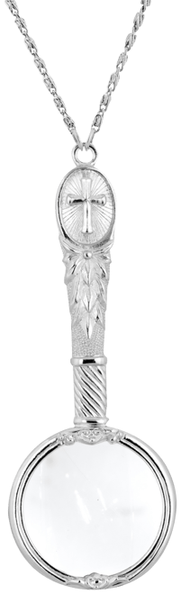 Antiqued Pewter Cross Etched Magnifier 28" Necklace