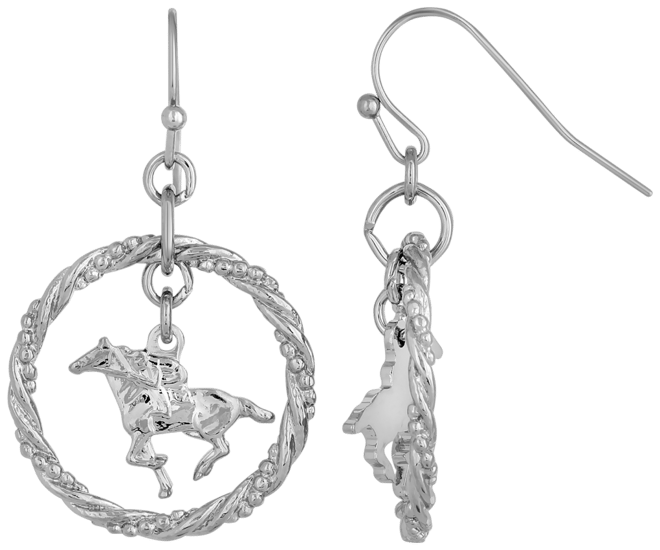 Silver-Tone Suspended Horse Drop Earrings