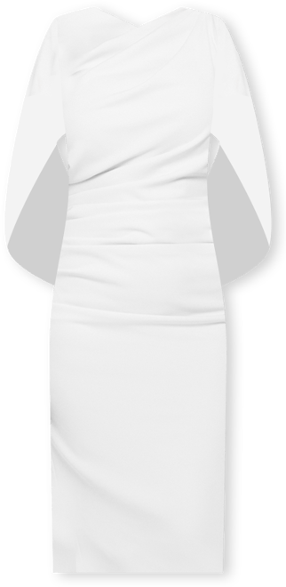 knee length dresses for ladies Tetyana White Cape Asymmetrical Midi Dress