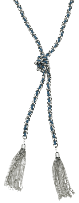 Silver-Tone Woven Blue Twisted Tassel Lariat Necklace