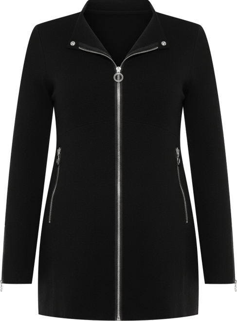 Black Label Women's Faux-Leather Collared Sweater Jacket