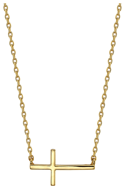 Thin East West Cross Station Plated Silver Necklace