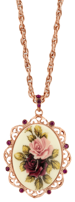 2028 Rose Gold-Tone Purple Crystal Flower Oval Pendant