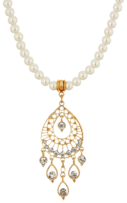 Gold Tone Crystal Filigree Drop Imitation Pearl Necklace