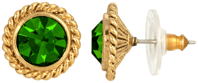 Women's 14K Gold-tone Green Round Button Stud Earrings