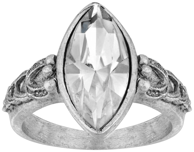 Pewter Diamond Shaped Crystal Ring