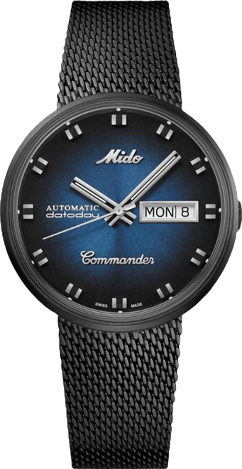 Men's Swiss Automatic Commander Shade Black Pvd Stainless Steel Mesh Bracelet Watch 37mm