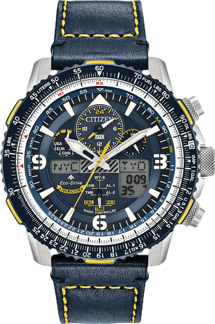Eco-Drive Men's Analog-Digital Chronograph Promaster Blue Angels Skyhawk A-t Blue Leather Strap Watch 46mm