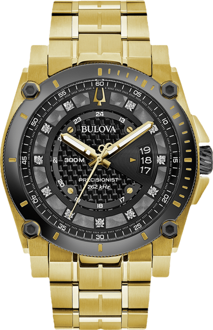 Men's Precisionist Diamond-Accent Gold-Tone Stainless Steel Bracelet Watch 46.5mm