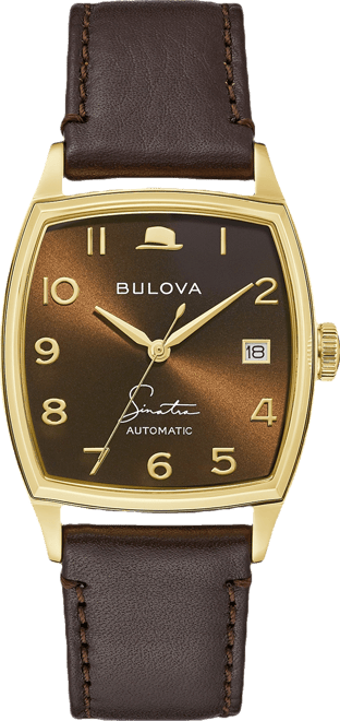 Men's Frank Sinatra Automatic Brown Leather Strap Watch 33.5x45mm