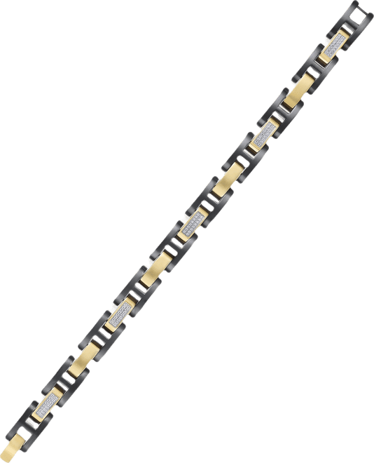 Men's Diamond Link Bracelet (3/8 ct. t.w.) in Stainless Steel with Black and Gold Ion-Plating