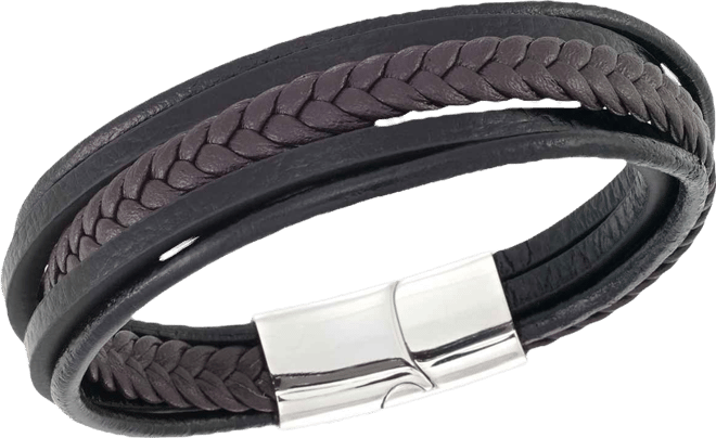 Smith Men's Black & Brown Multi-Row Leather Bracelet in Stainless Steel