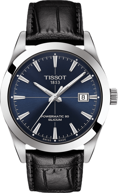 Men's Swiss Automatic Powermatic 80 Silicium Black Leather Strap Watch 40mm