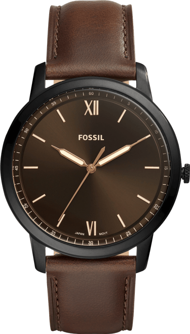 Men's Minimalist Brown Leather Strap Watch 44mm