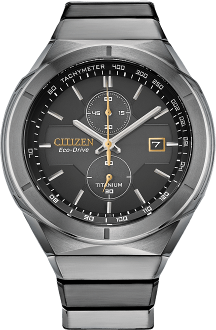 Men's Chronograph Armor Eco-Drive Silver-Tone Titanium Bracelet Watch 44mm