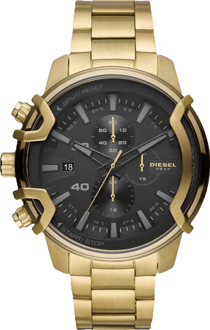 Men's Chronograph Griffed Gold-Tone Stainless Steel Bracelet Watch 48mm