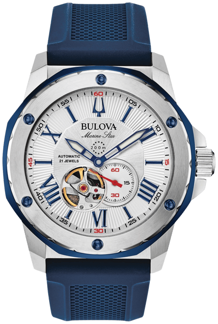 Men's Automatic Marine Star Blue Silicone Strap Watch 45mm