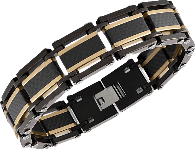 Two-Tone Square Link Bracelet in Black & Gold Ion-Plated Stainless Steel & Black Carbon Fiber, Created for Macy's
