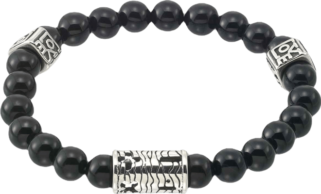 Smith Onyx (8mm) Stretch Bracelet in Stainless Steel