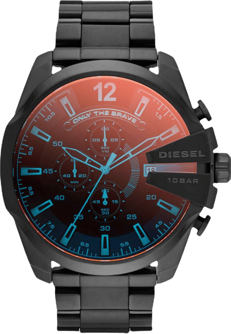 Men's Chronograph Iridescent Crystal Mega Chief Black Ion-Plated Stainless Steel Bracelet Watch 59x51mm DZ4318