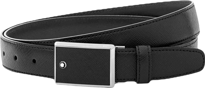 Men's Rectangular Framed Black Saffiano Printed Leather & Stainless Steel Plate Buckle Belt 114421