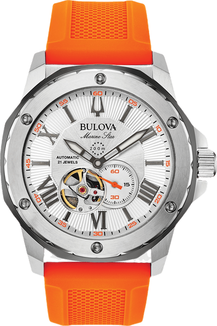 Men's Automatic Marine Star Orange Silicone Strap Watch 45mm