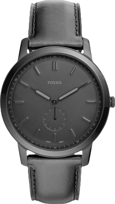 Men's Minimalist Black Leather Strap Watch 44mm