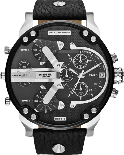 Men's Chronograph Mr. Daddy 2.0 Black Leather Strap Watch 66x57mm DZ7313