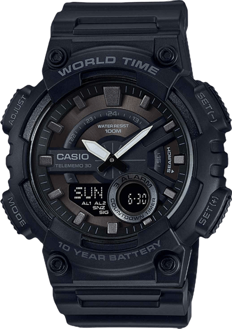 Men's Analog-Digital Black Resin Strap Watch 50mm
