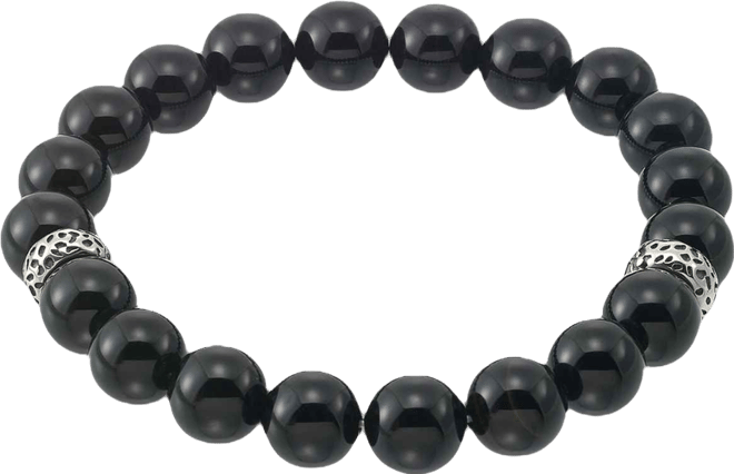 Smith Onyx (10mm) Beaded Stretch Bracelet in Stainless Steel