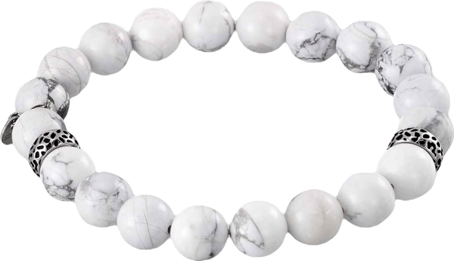 Smith White Agate (10mm) Beaded Stretch Bracelet in Stainless Steel
