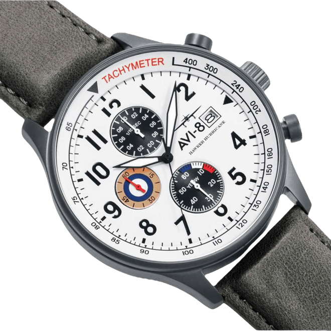 Men's Hawker Hurricane Chronograph Gray Genuine Leather Strap Watch 42mm