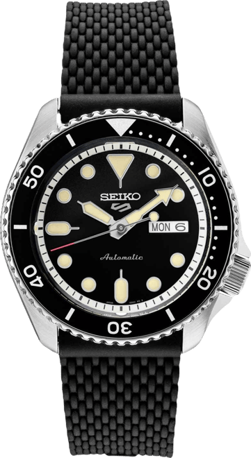 Men's Automatic Sport Black Silicone Mesh Strap Watch 42.5mm