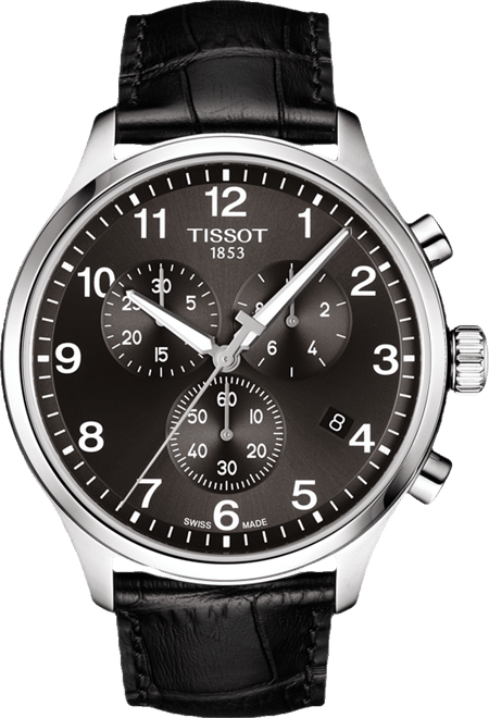 Men's Swiss Chronograph Chrono Xl Classic T-Sport Black Leather Strap Watch 45mm