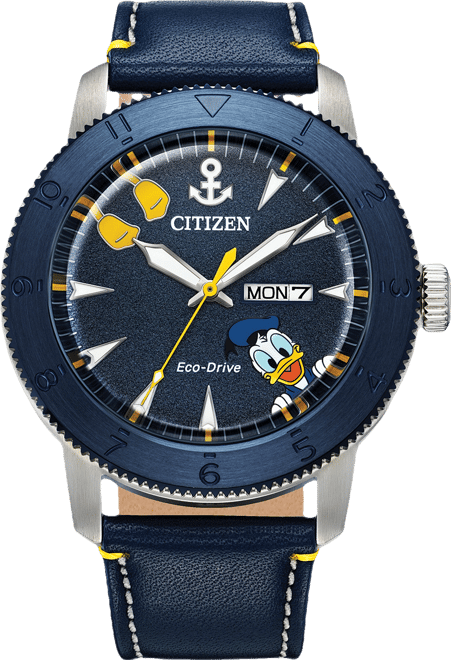 Disney by  Donald Duck Blue Leather Strap Watch 44mm